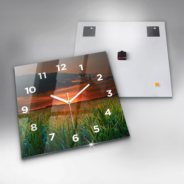 Reloj de pared cuadrado Girasoles en un prado