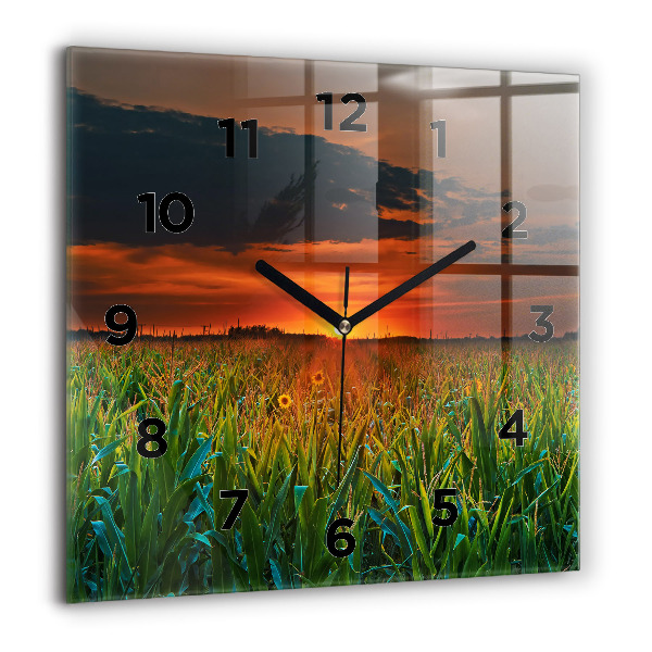 Reloj de pared cuadrado Girasoles en un prado