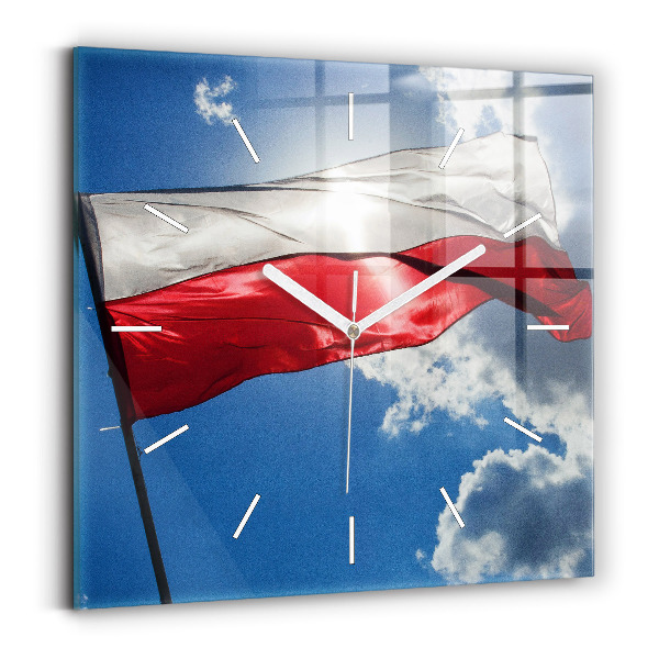 Reloj de pared cuadrado Bandera polaca contra el cielo