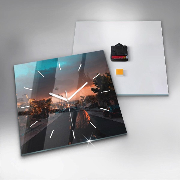 Reloj de pared cuadrado Mujer en la carretera