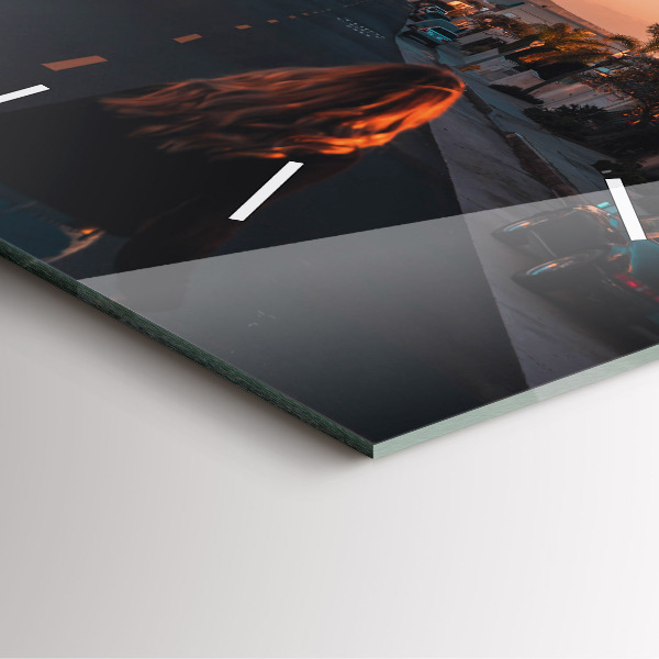 Reloj de pared cuadrado Mujer en la carretera