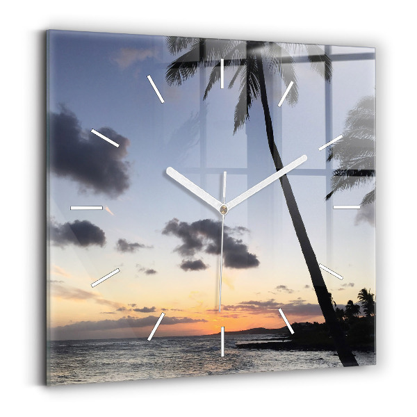 Reloj cuadrado Palmera y amanecer