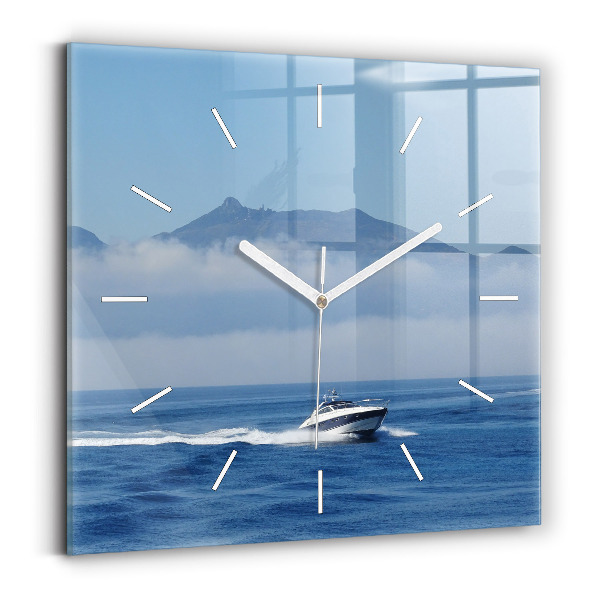 Reloj cuadrado Barco flotante en el océano