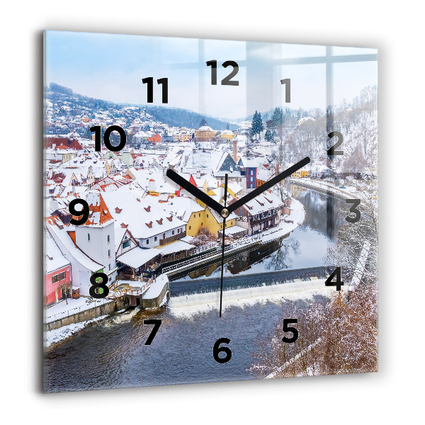 Reloj de pared cuadrado Panorama de una ciudad en invierno