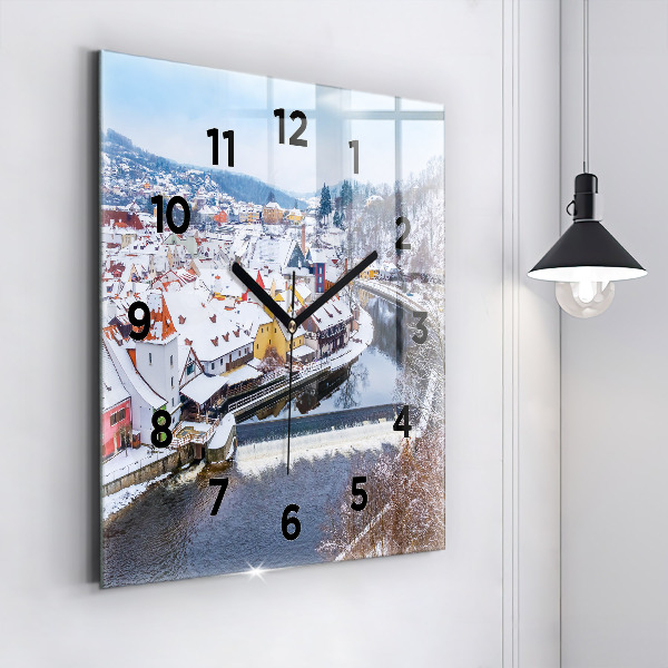 Reloj de pared cuadrado Panorama de una ciudad en invierno