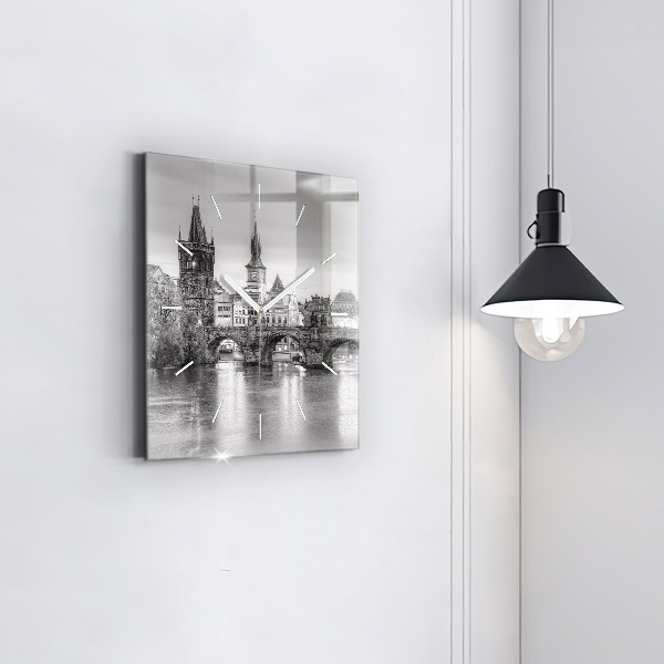 Reloj cuadrado Vista del Puente de Carlos Praga