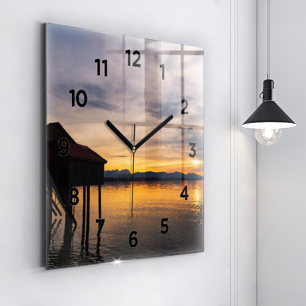 Reloj de pared cuadrado Puesta de sol sobre un lago