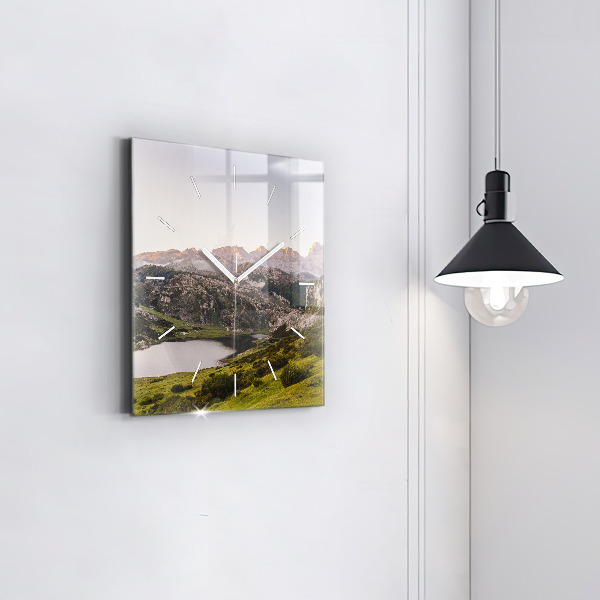Reloj de pared cuadrado Lago y montañas de los Pirineos