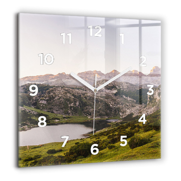 Reloj de pared cuadrado Lago y montañas de los Pirineos