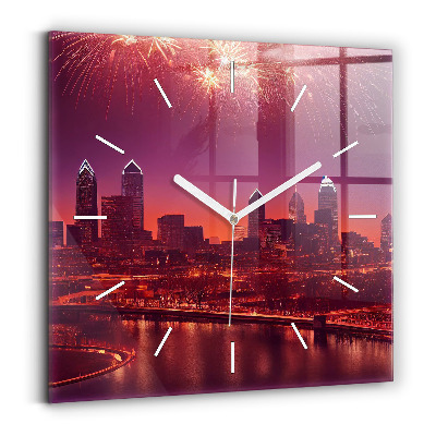 Reloj de pared cuadrado Ciudad de noche en Filadelfia