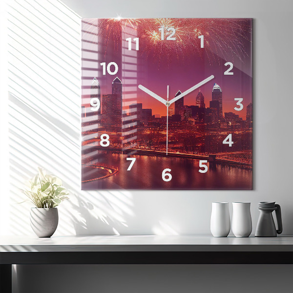 Reloj de pared cuadrado Ciudad de noche en Filadelfia