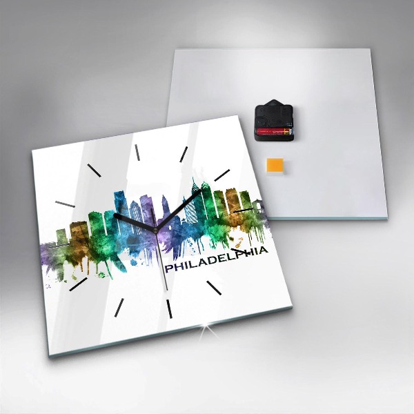 Reloj de pared cuadrado Filadelfia colorida