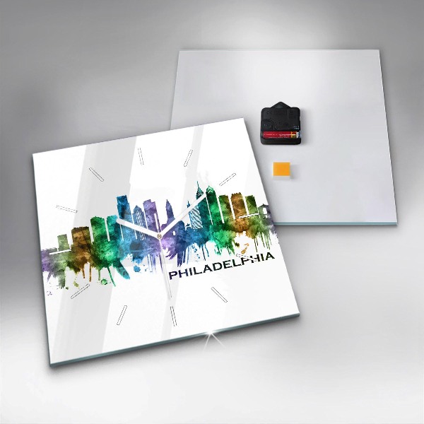 Reloj de pared cuadrado Filadelfia colorida