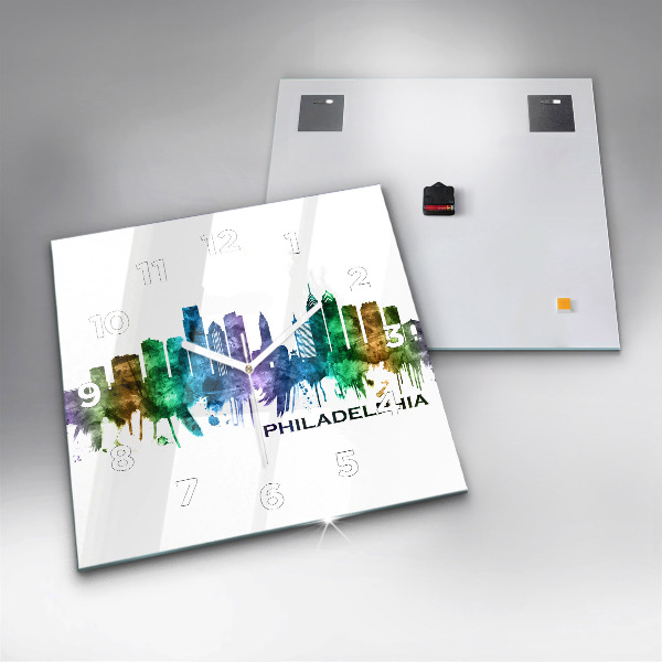 Reloj de pared cuadrado Filadelfia colorida