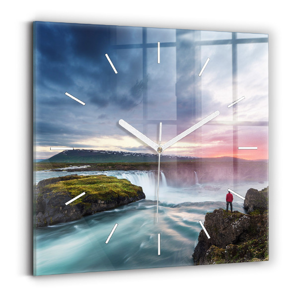 Reloj de pared cuadrado Paisaje con cascada
