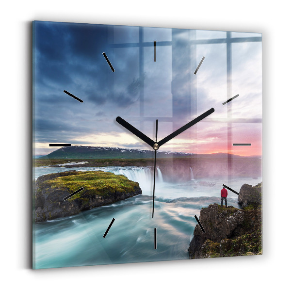 Reloj de pared cuadrado Paisaje con cascada
