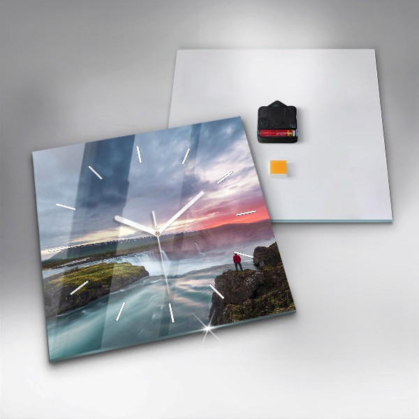 Reloj de pared cuadrado Paisaje con cascada