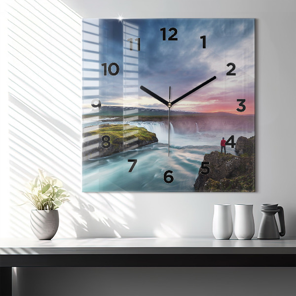 Reloj de pared cuadrado Paisaje con cascada