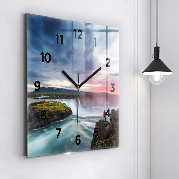 Reloj de pared cuadrado Paisaje con cascada