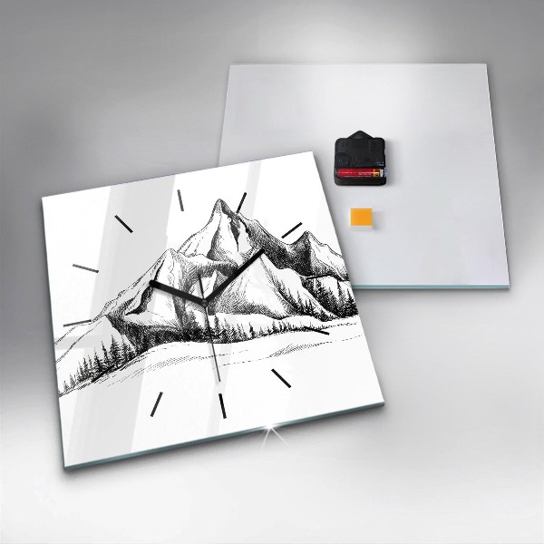 Reloj de pared cuadrado Montañas dibujadas