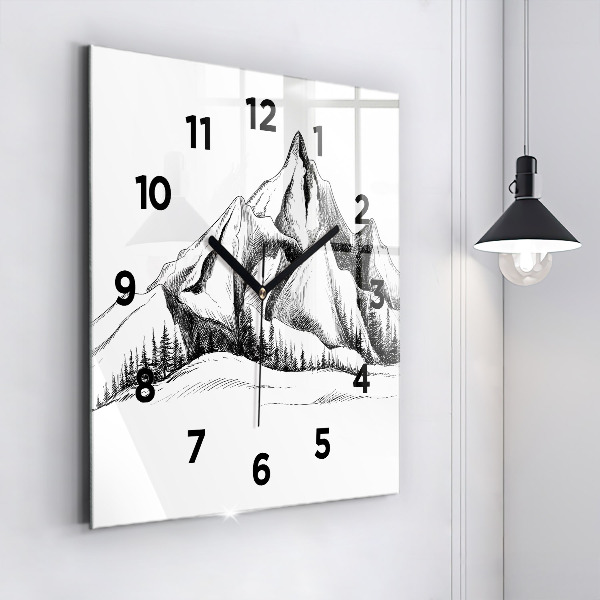 Reloj de pared cuadrado Montañas dibujadas