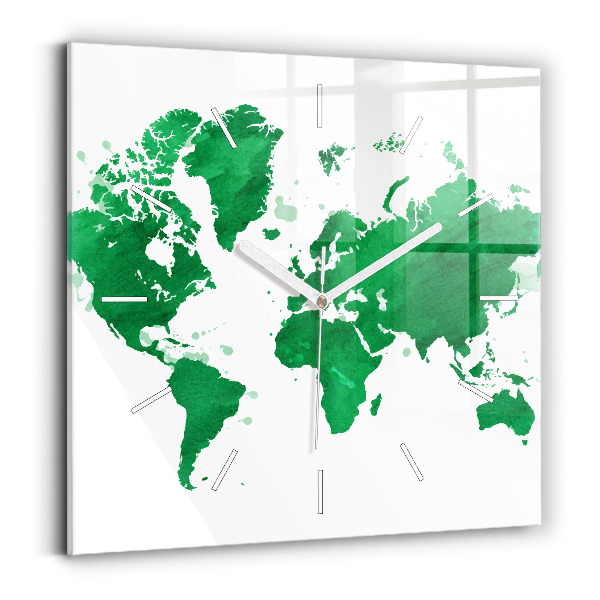 Reloj de pared cuadrado Mapamundi verde
