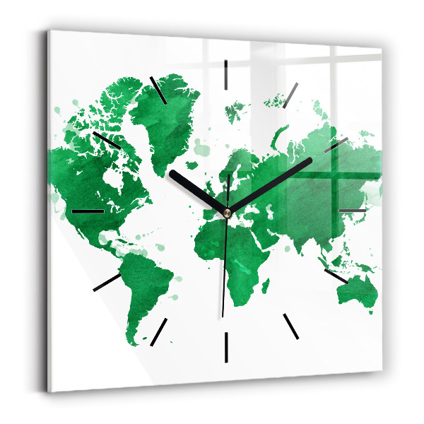 Reloj de pared cuadrado Mapamundi verde