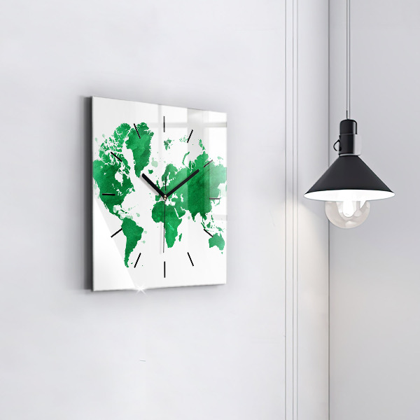Reloj de pared cuadrado Mapamundi verde