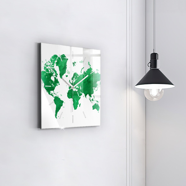 Reloj de pared cuadrado Mapamundi verde