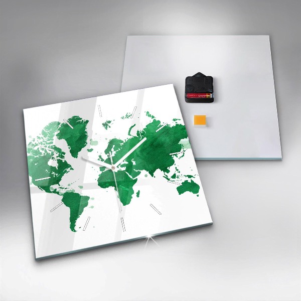 Reloj de pared cuadrado Mapamundi verde