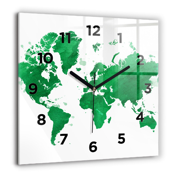 Reloj de pared cuadrado Mapamundi verde