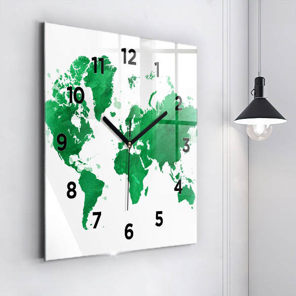 Reloj de pared cuadrado Mapamundi verde