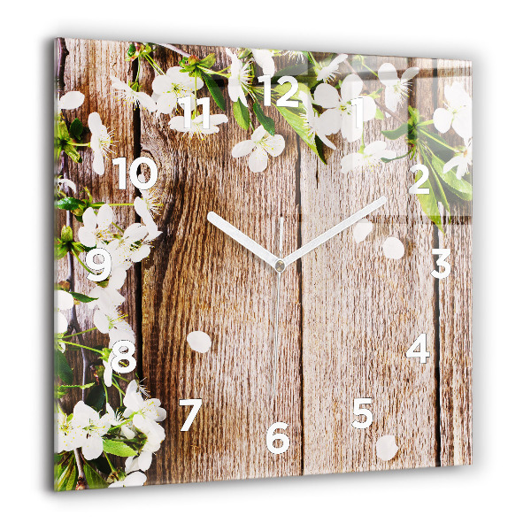 Reloj de pared cuadrado Flores sobre madera