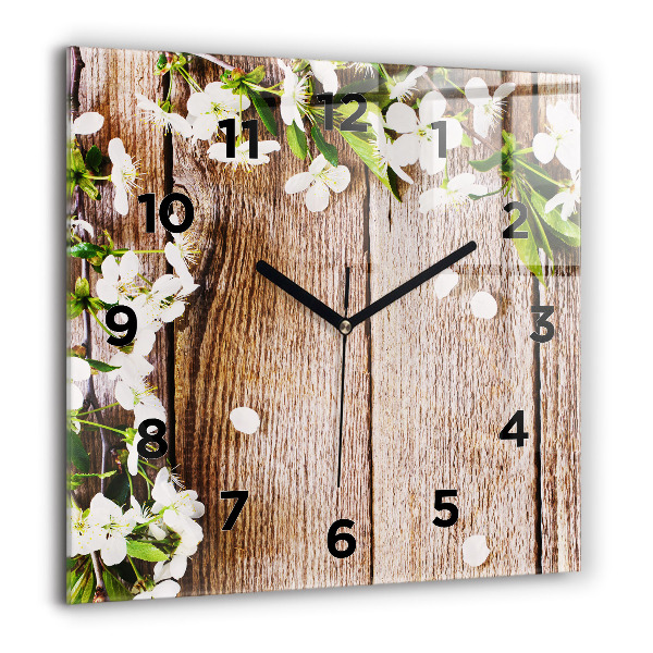 Reloj de pared cuadrado Flores sobre madera