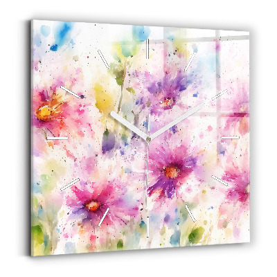 Reloj de pared cuadrado Flores pintadas