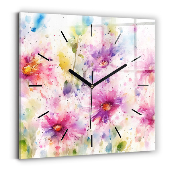 Reloj de pared cuadrado Flores pintadas