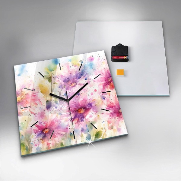 Reloj de pared cuadrado Flores pintadas