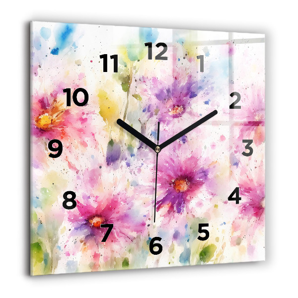 Reloj de pared cuadrado Flores pintadas
