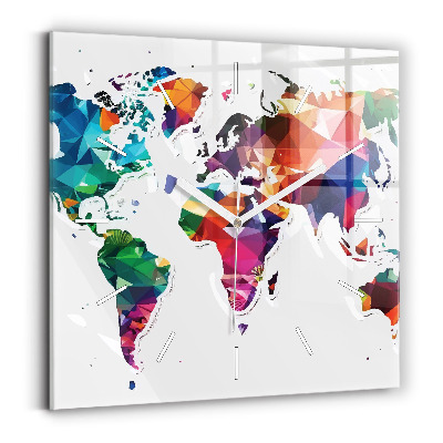 Reloj de pared cuadrado Triángulos del mapa del mundo