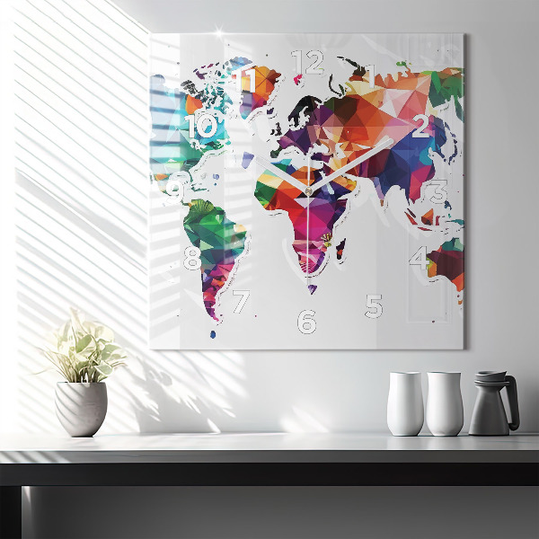 Reloj de pared cuadrado Triángulos del mapa del mundo