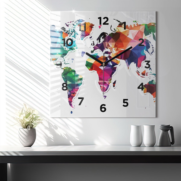 Reloj de pared cuadrado Triángulos del mapa del mundo