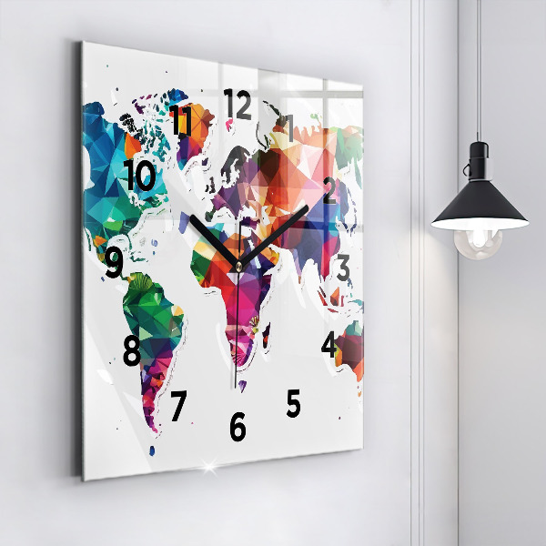 Reloj de pared cuadrado Triángulos del mapa del mundo