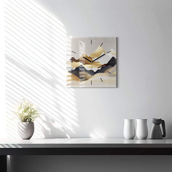Reloj de pared cuadrado Abstractas montañas doradas