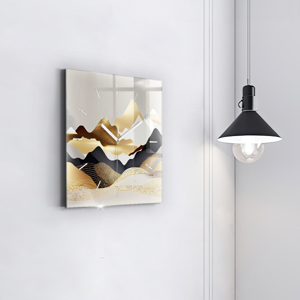 Reloj de pared cuadrado Abstractas montañas doradas