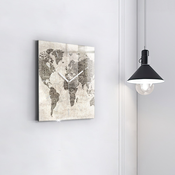 Reloj de pared cuadrado Periódico mapamundi