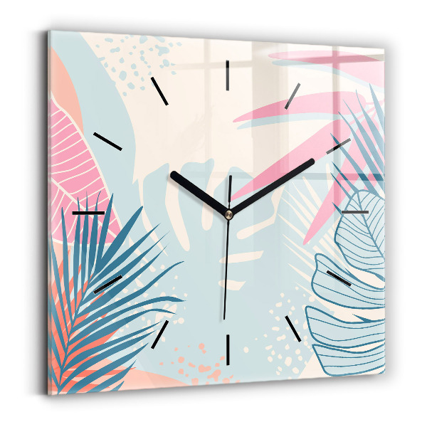 Reloj de pared cuadrado Hojas pastel