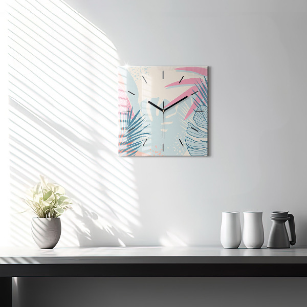 Reloj de pared cuadrado Hojas pastel