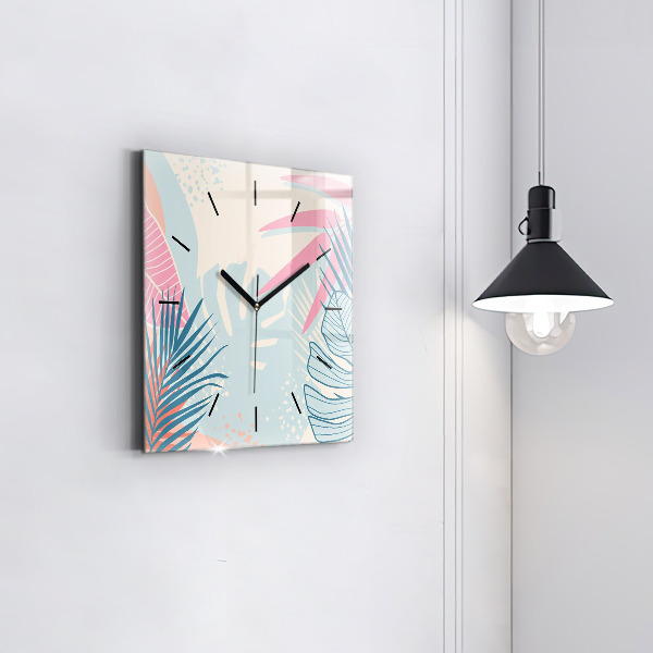 Reloj de pared cuadrado Hojas pastel