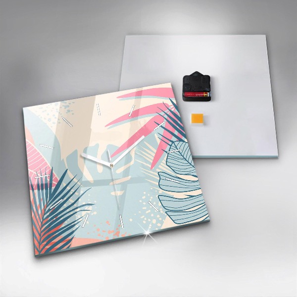 Reloj de pared cuadrado Hojas pastel