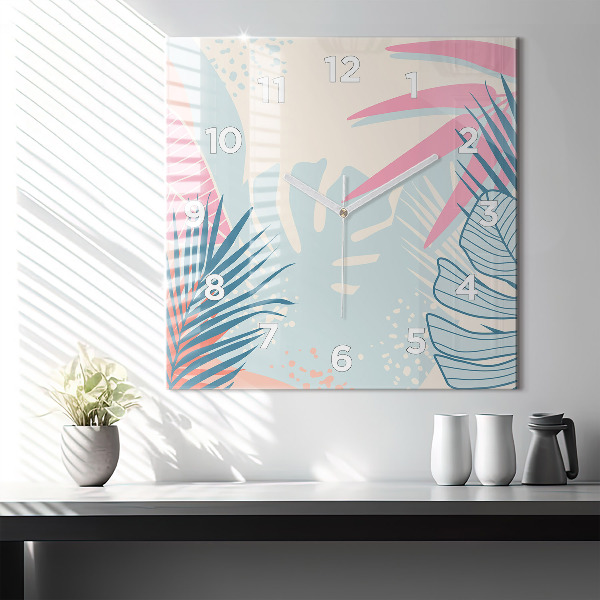 Reloj de pared cuadrado Hojas pastel